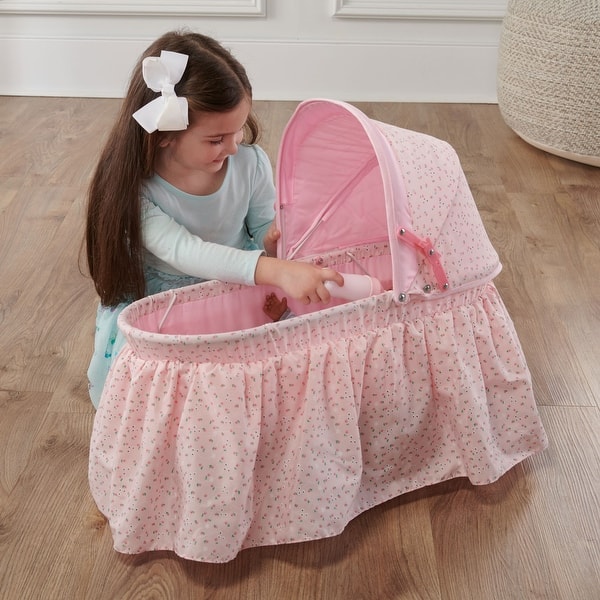 slide 2 of 9, Badger Basket Folding Doll Cradle with Hood - Pink/Rosebud