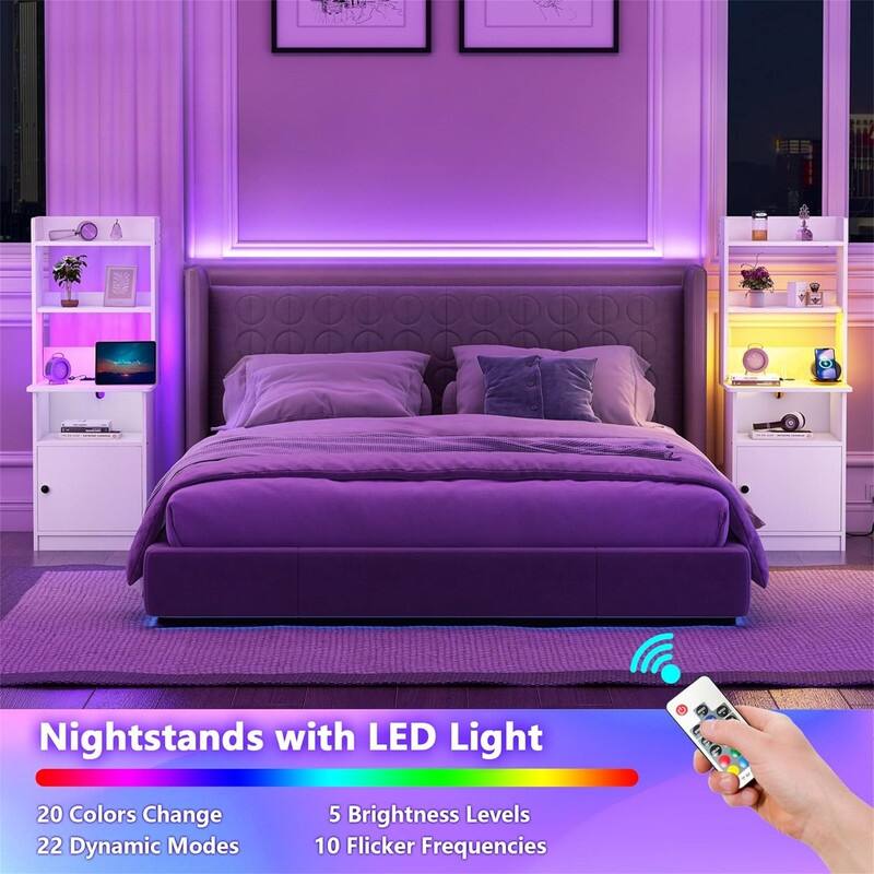 47" Tall Nightstand with Charging Station & LED Lights