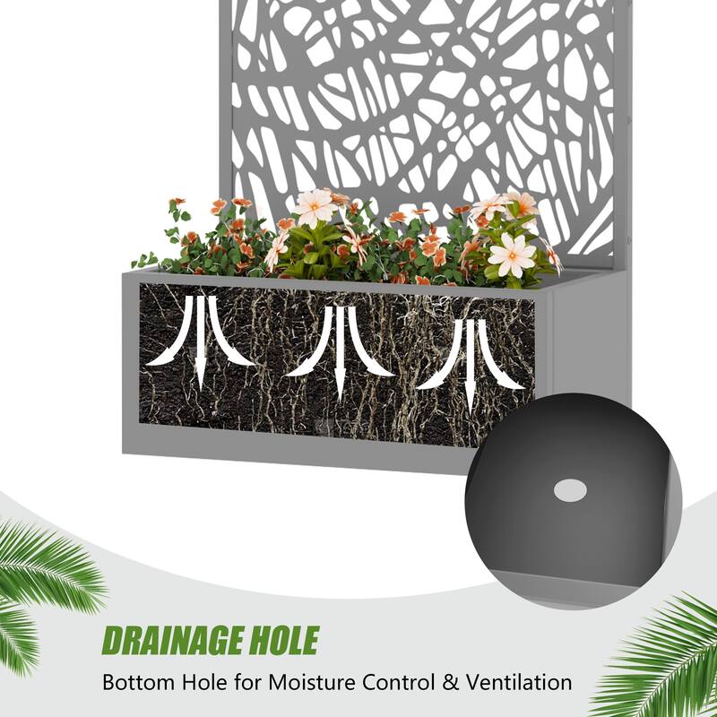 Metal Galvanized Planter Box with Trellis Privacy Screen Lockable Wheels