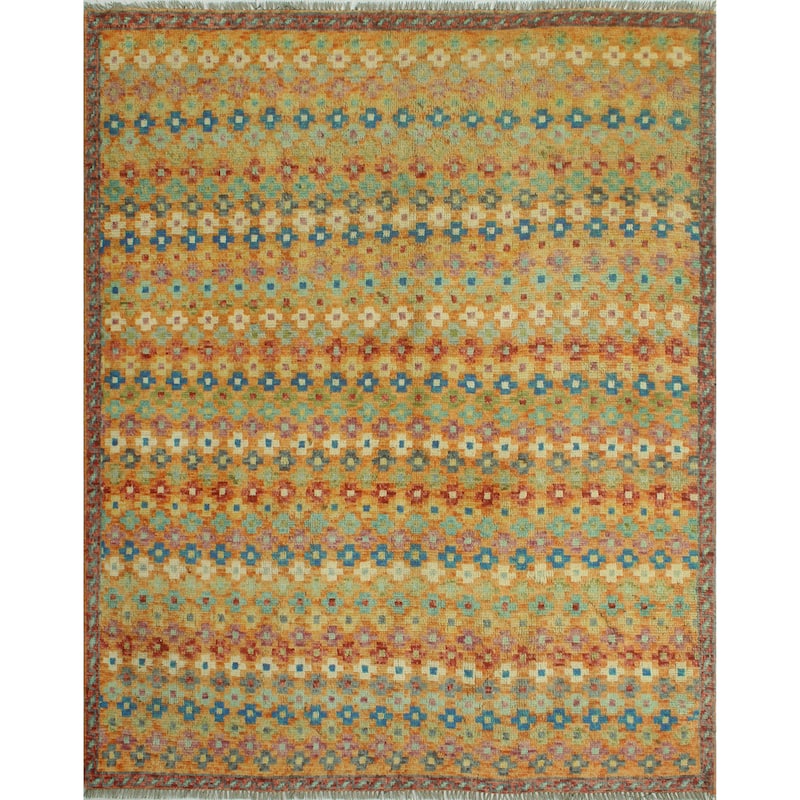 Balochi Tabia Orange/Blue Rug - 5'0" x 6'7"