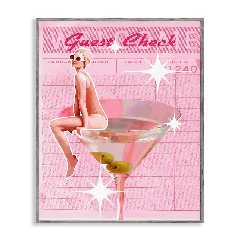 Stupell Retro Restaurant Check Cocktail Framed Giclee Art Design By Lil' Rue - 24 x 30 - Grey