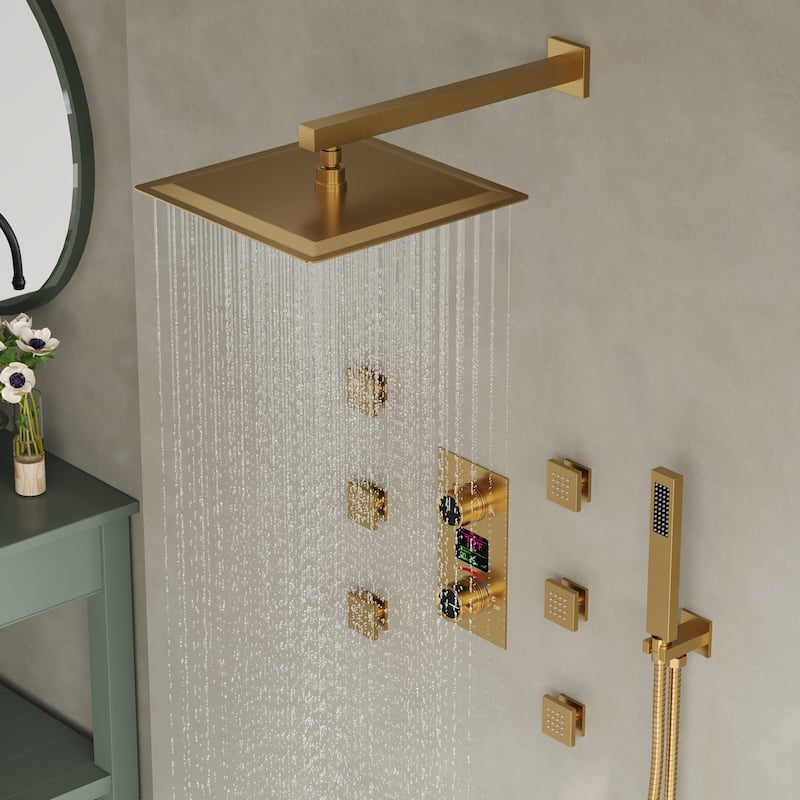 LCD Digital Display Shower System ,12" High-Pressure Rainfall Shower Head with Pressure-Balanced Valve