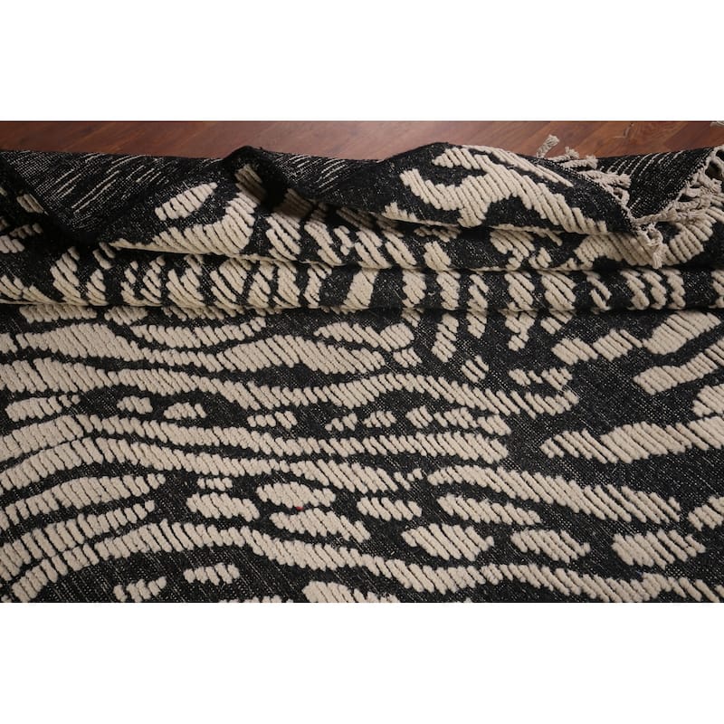 All-Over Black & Ivory Moroccan Abstract Area Rug Handmade Wool Carpet - 8'0"x 10'2"