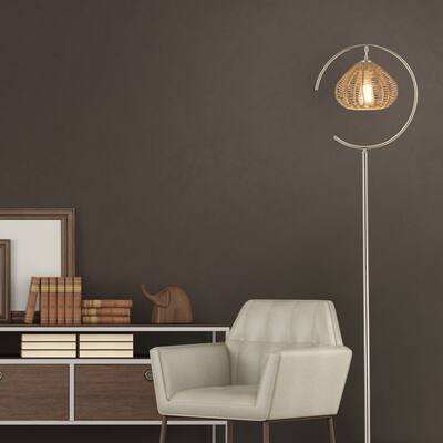 Camille River of Goods Tan Metal and Rattan Candlestick Floor Lamp - 15" x 10.25" x 63.75"