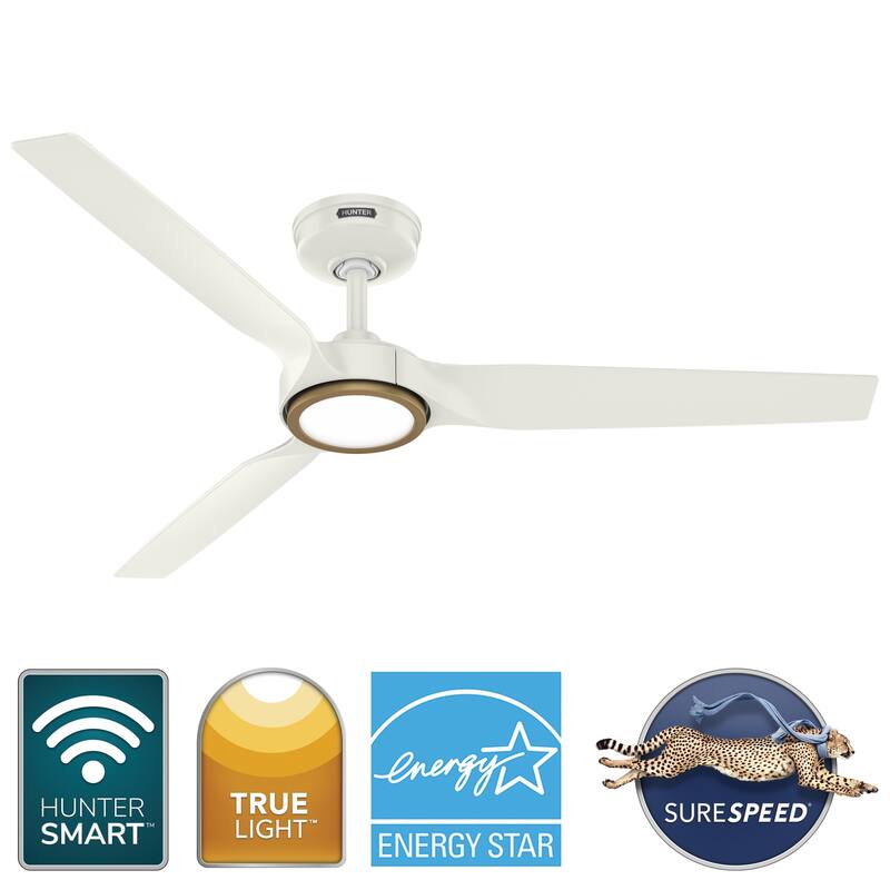 Hunter ZenTech Indoor / Outdoor 3-Blade Smart Ceiling Fan w/ LED Light and Handheld Remote - Modern & Contemporary.