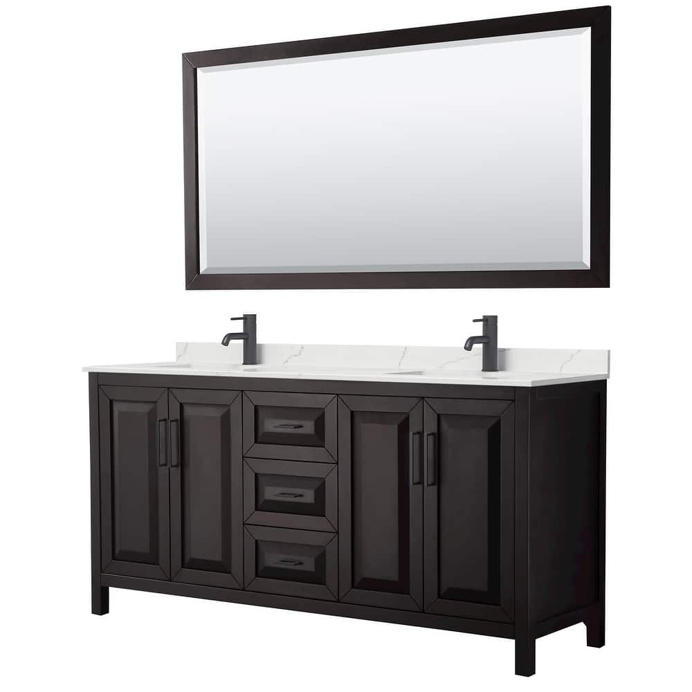 Daria 72-inch Double Vanity, Single Hole Quartz Top, 70-inch Mirror