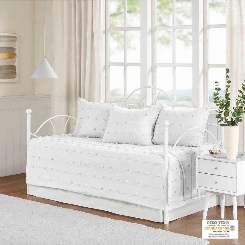 Intelligent Design Maize Cotton Jacquard 5pcs w/Chenille Dots Daybed Set