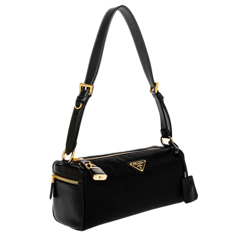 Prada Medium Re-Nylon and Leather Shoulder Bag with Padlock