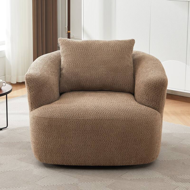 360° Swivel Chair, 38.2" Accent Chair Sofa, Upholstered Swivel Barrel Sofa Chair with a Throw Pillow for Living Room, Bedroom - Brown