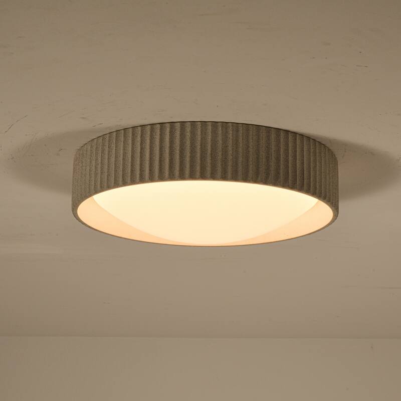 25W Modern Beige Cement LED Flush Mount Ceiling Light, Minimalist Textured Design for Bedroom & Bathroom - 1 Light