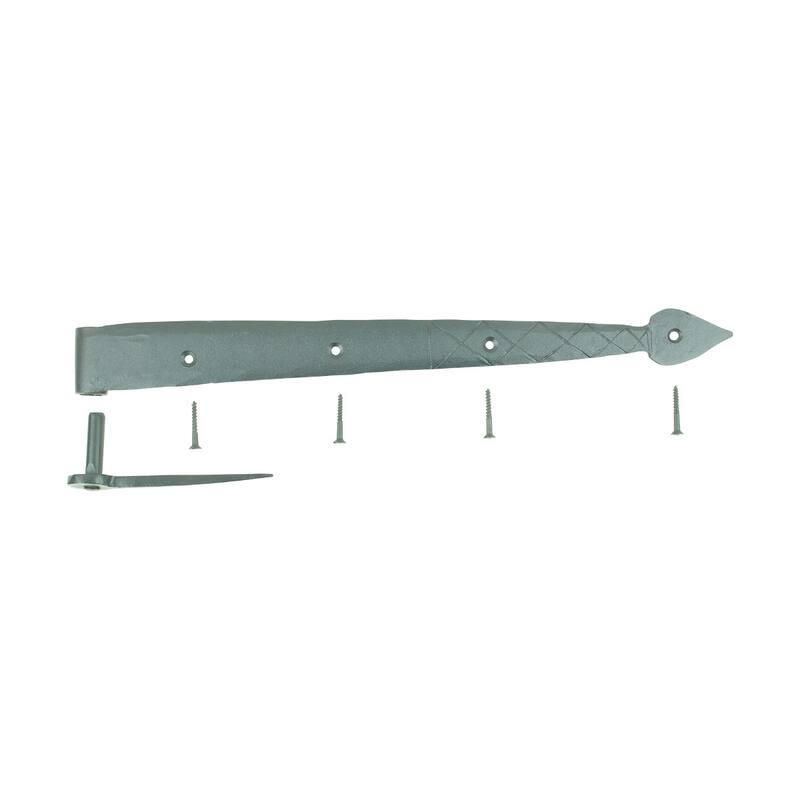 Renovators Supply Black Spear Tip Strap Pintle Hinge 14" L Diamond Etch Style Wrought Iron Lift Off Pin Hinges with Hardware