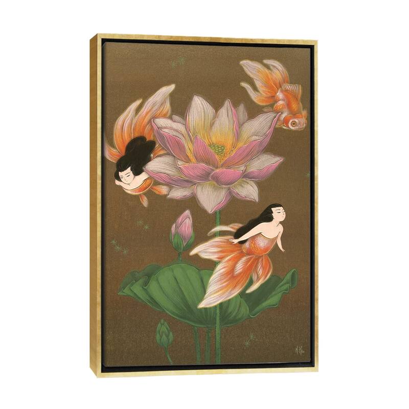 iCanvas "Goldfish Mermaids - Summer Lotus" by Martin Hsu Framed - Gold - 26x18