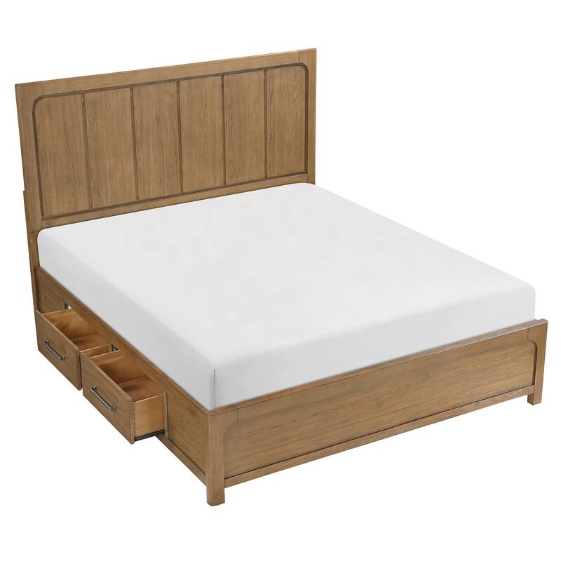 Modern Platform Storage Bed with Drawers Light Brown Finish 1pc - King