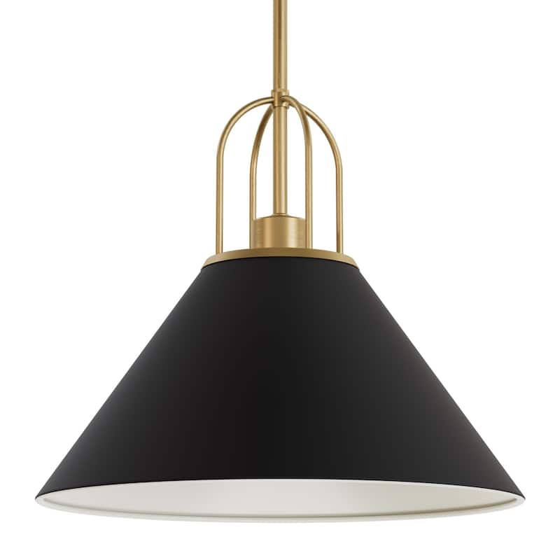 Hunter Carrington Isle Black / Luxe Gold Pendant - Island, Dining Room, Foyer, Bedroom - Casual, Transitional, Cone - Designer!