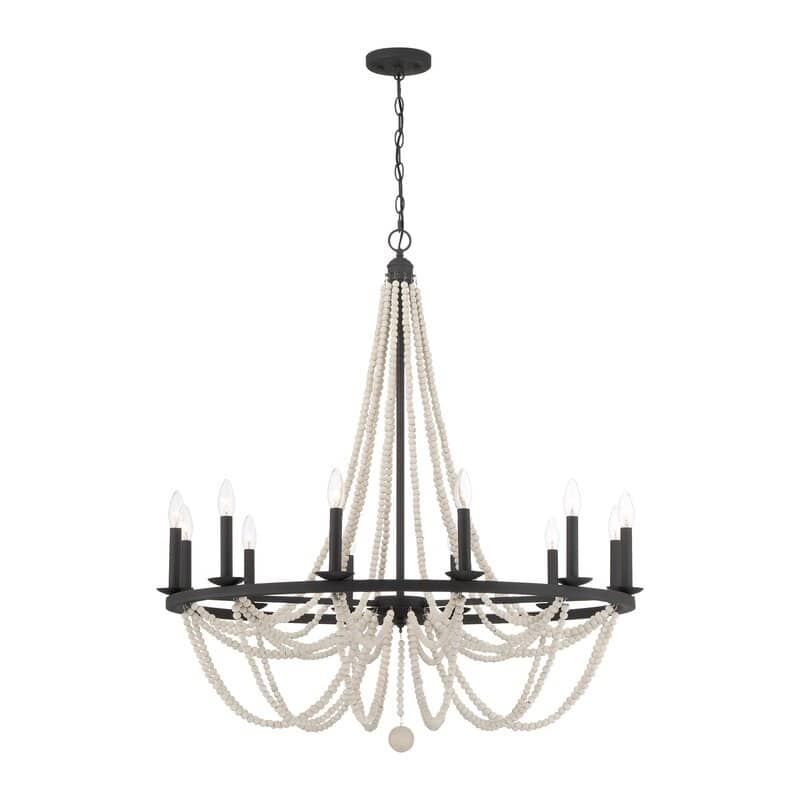 Fidenza 12-light Empire Farmhouse Solid Wood Beaded Chandelier with UL Certified - 37 inches