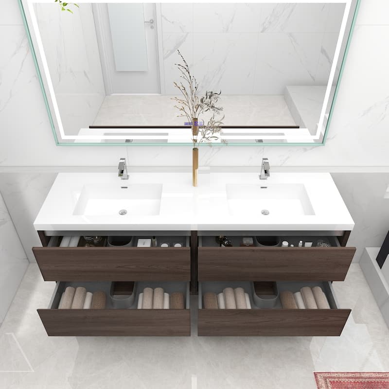 Selina 72" Wall Mounted Vanity with Double Sink - 72