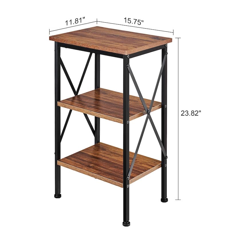 VECELO 3-Tier Open Shelf End Table with X-Frame Design 4-Step Easy Assembly 23.82" Height Side Table for Living Room or Bedroom