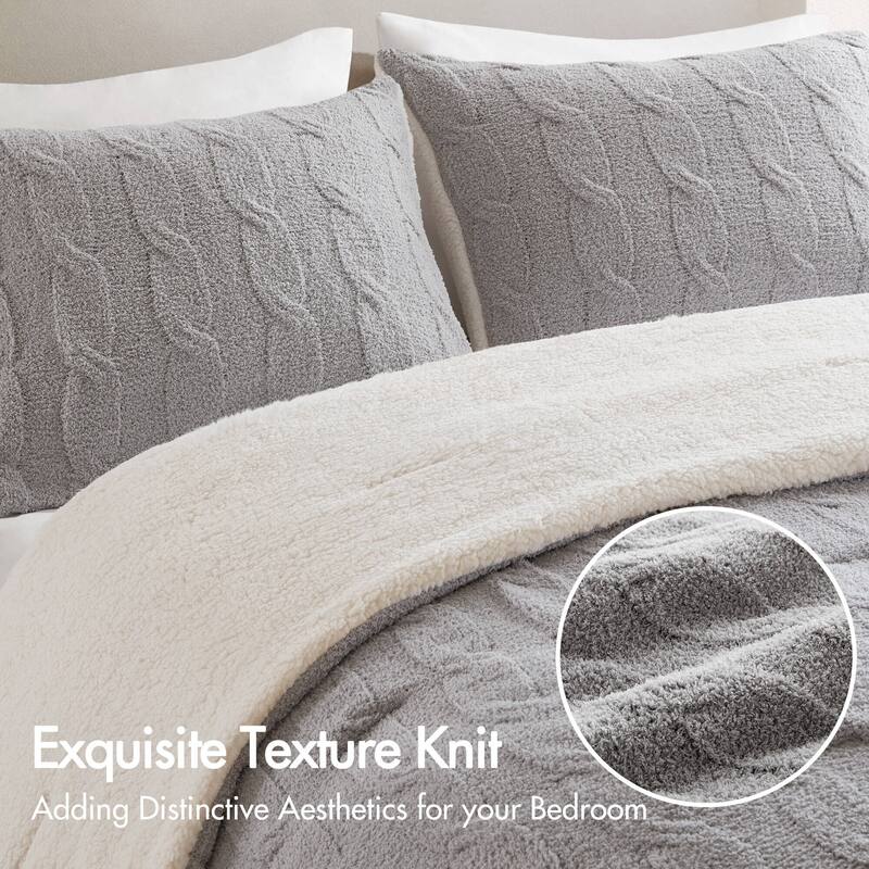 2 Pieces Twin Cable Knit Chenille Comforter Set