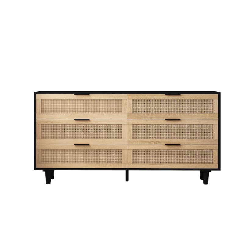 59.06" 6-Drawers Rattan Storage Cabinet Rattan Drawer