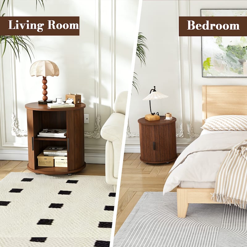 Anmytek Rotating Nightstand with Charging Station USB Wooden Bedside Table Storage Modern