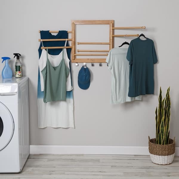 HoneyCanDo Natural Bamboo WallMounted Swivel Clothes Drying Rack