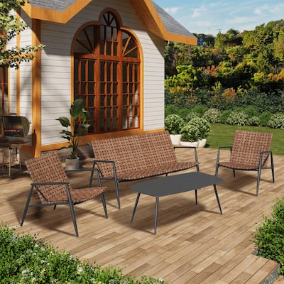 4 Pieces Outdoor Wicker Sofa Set with Coffee Table
