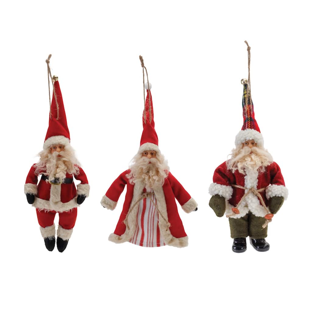 Santa Christmas Plush Ornaments - 11" - Red and Beige - 6ct