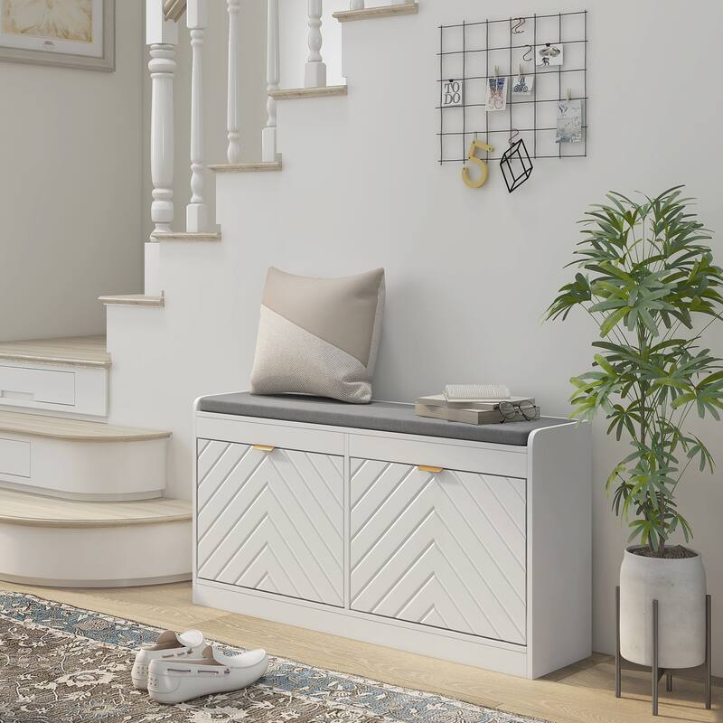 Entryway Bench with 2 Flip Drawers