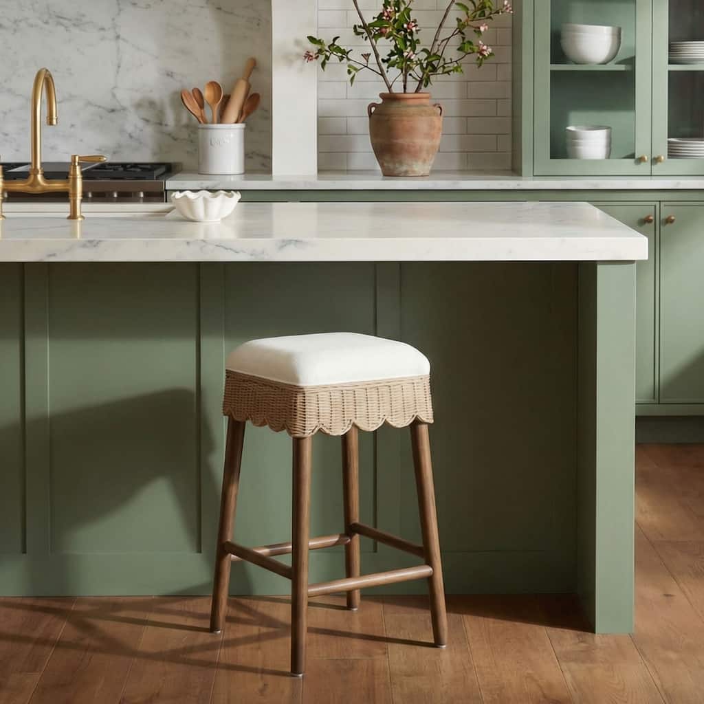 Celia Sold Wood Backless Rattan Counter Stool (Set of 2) by East at ...
