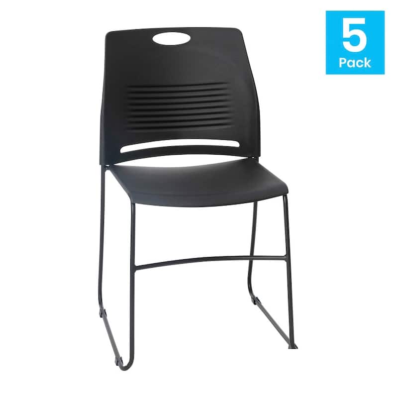 Commercial 660 LB. Capacity Plastic Steel Sled Base Stack Chairs - 5 Pack
