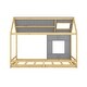 preview thumbnail 5 of 7, Gray/Natural Modern Pine Wood House Bed with Roof and Window, Sturdy Construction
