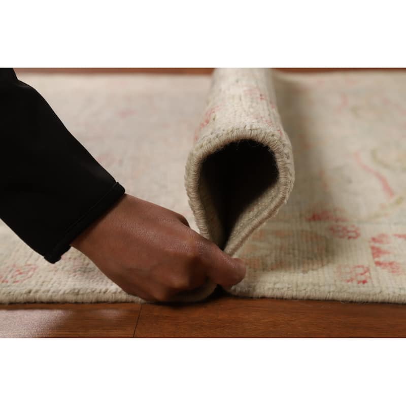 Hand Knotted Oriental 100% Wool Carpet Transitional Geometric Beige & Ivories Oushak Runner Rug - 10' 2'' X 3' 5''