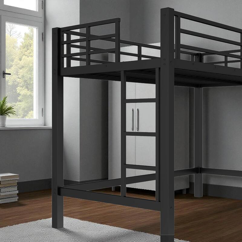 Twin/Twin XL/Full/Queen Size Metal Loft Bed with Guardrails and Dual Ladders, Space-Saving Loft Bed Frame for Bedroom or Dorm