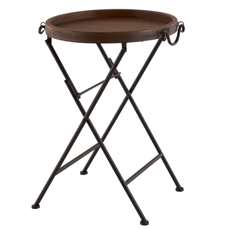 Metal Accent Table with Brown Wood Top - Black - Roche River Decor - Black - Metal