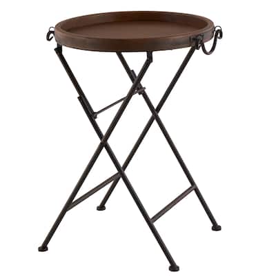 Metal Accent Table with Brown Wood Top - Black - Roche River Decor