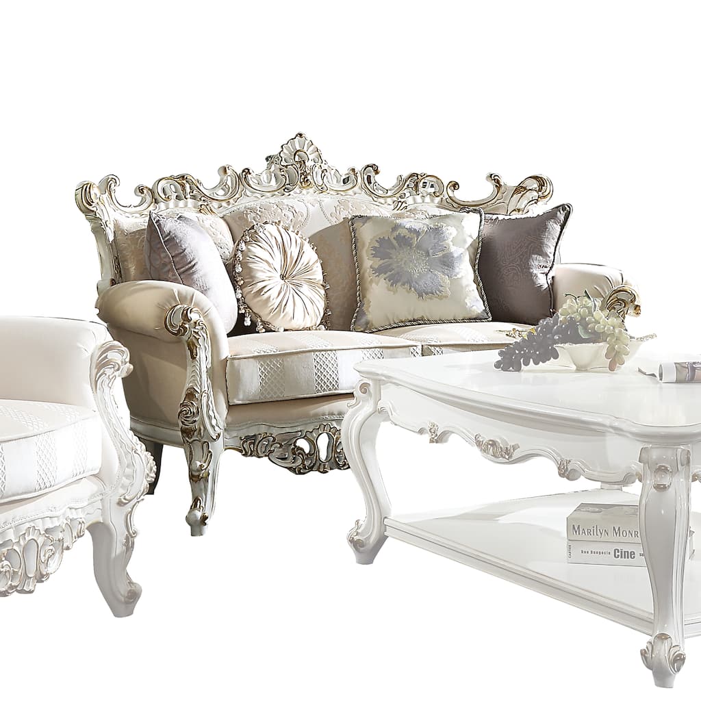 Fabienne Antique Pearl Loveseat with 4 Pillows