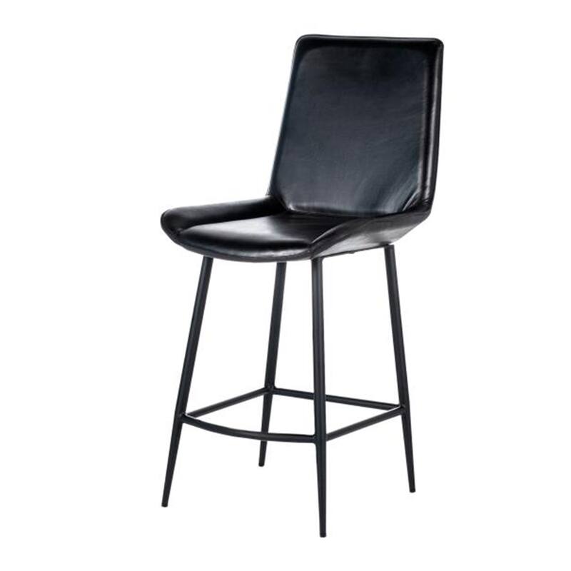 Isha Counter Stool Chair Set of 2, Gray Goat Leather, Black Iron