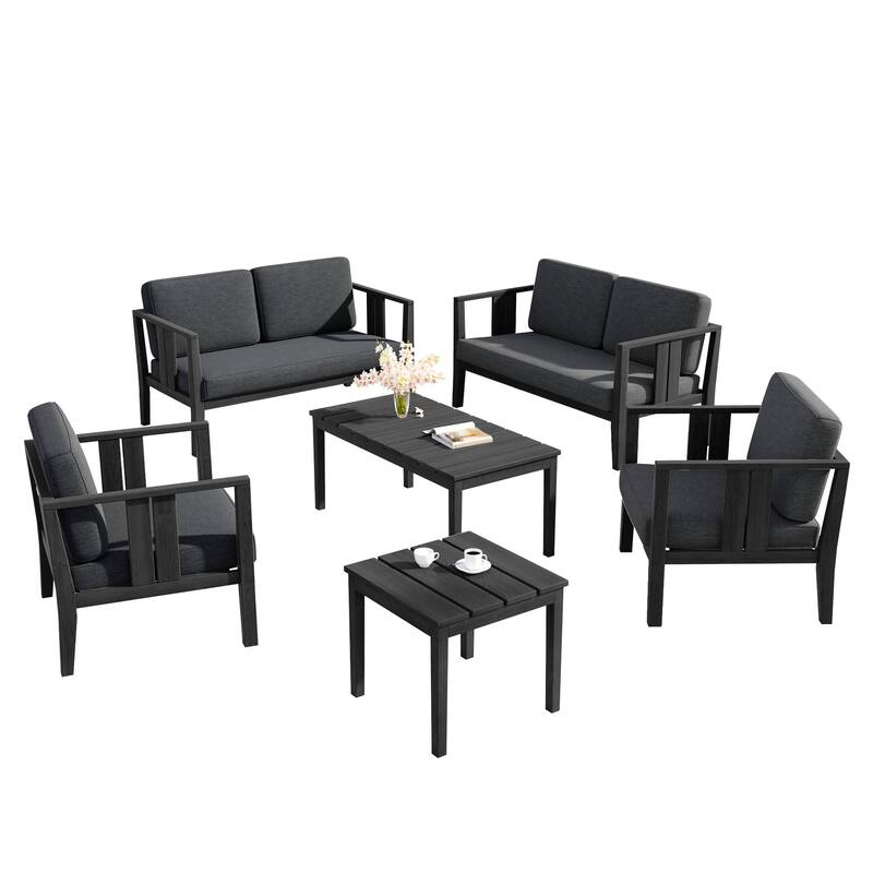 6-Piece Outdoor Furniture Solid Teak Patio Conversation Set with Table