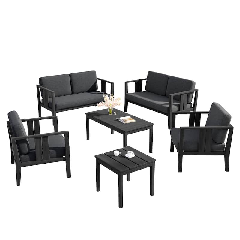 Teak Wood 6-Piece Outdoor Conversation Set with Table
