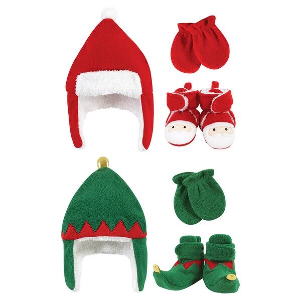 slide 1 of 1, Hudson Baby 6Pc Trapper Hat, Mitten and Bootie Set, Santa Green Elf 12-18 Months - Santa Green Elf