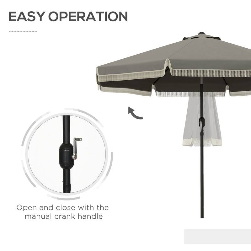 Outsunny 9ft Patio Umbrella with Push Button Tilt and Crank, Ruffled Outdoor Market Table Umbrella with Tassles and 8 Ribs