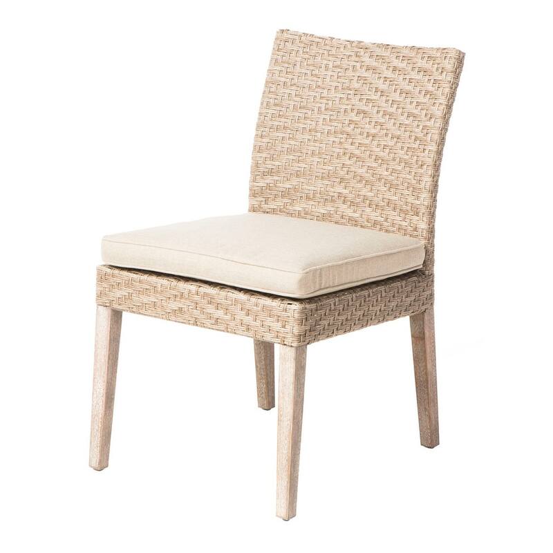 Cornwall Woven Wood 5 Piece Set,40" Sq Dining Table, 4 Armless Dining Chairs, Sunbelievable Cushions