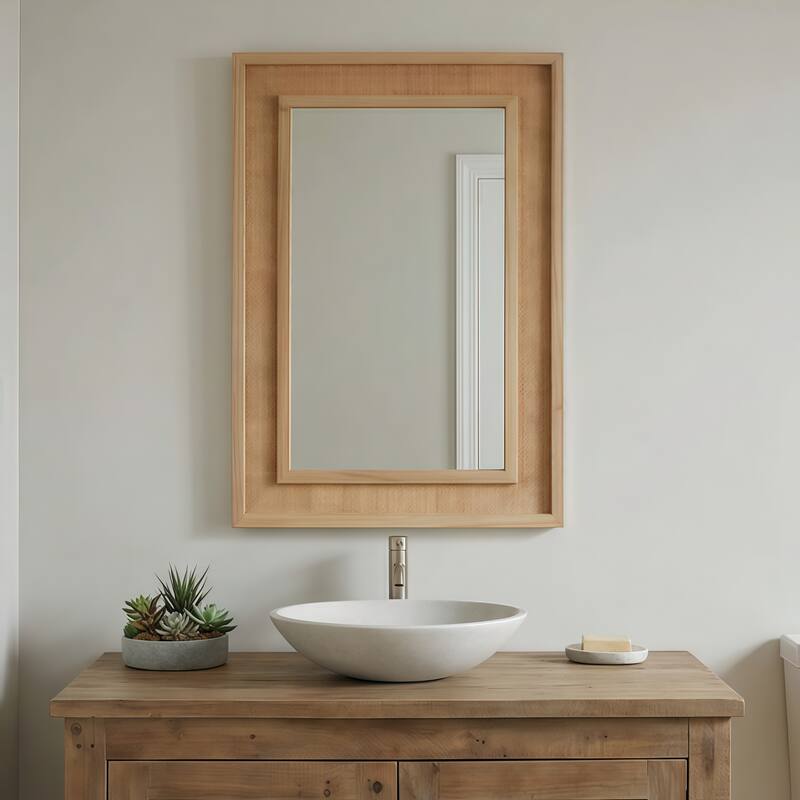 Coastal Boho Rattan Rectangle Wood Frame Wall Mirror