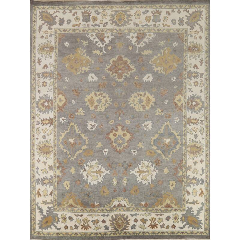 Gray Floral Oushak Indian Area Rug Handmade Wool Carpet - 8'3"x 9'9"