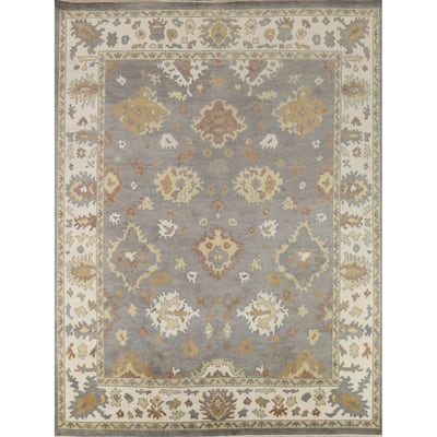 Gray Floral Oushak Indian Area Rug Handmade Wool Carpet - 8'3"x 9'9"