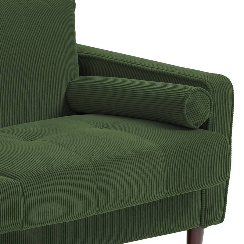 Corduroy Upholstered Armchair with Bolster Pillows Set of 2