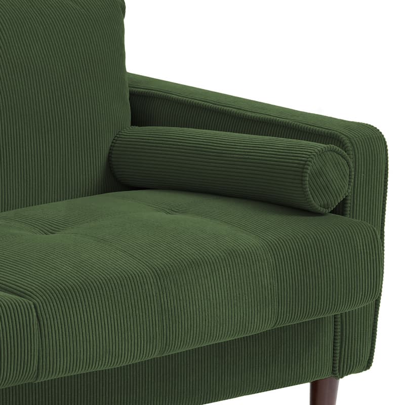Modern Corduroy Upholstered 2 Seater Sofa with Bolster Pillows