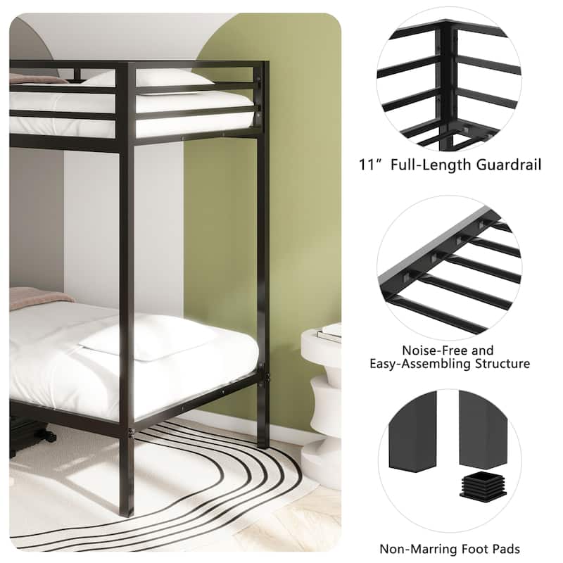 Sturdy Twin Over Twin Bunk Bed Metal Black for Kids and Adult,Twin Over Twin Bunk Bed,Beds for Bedroom