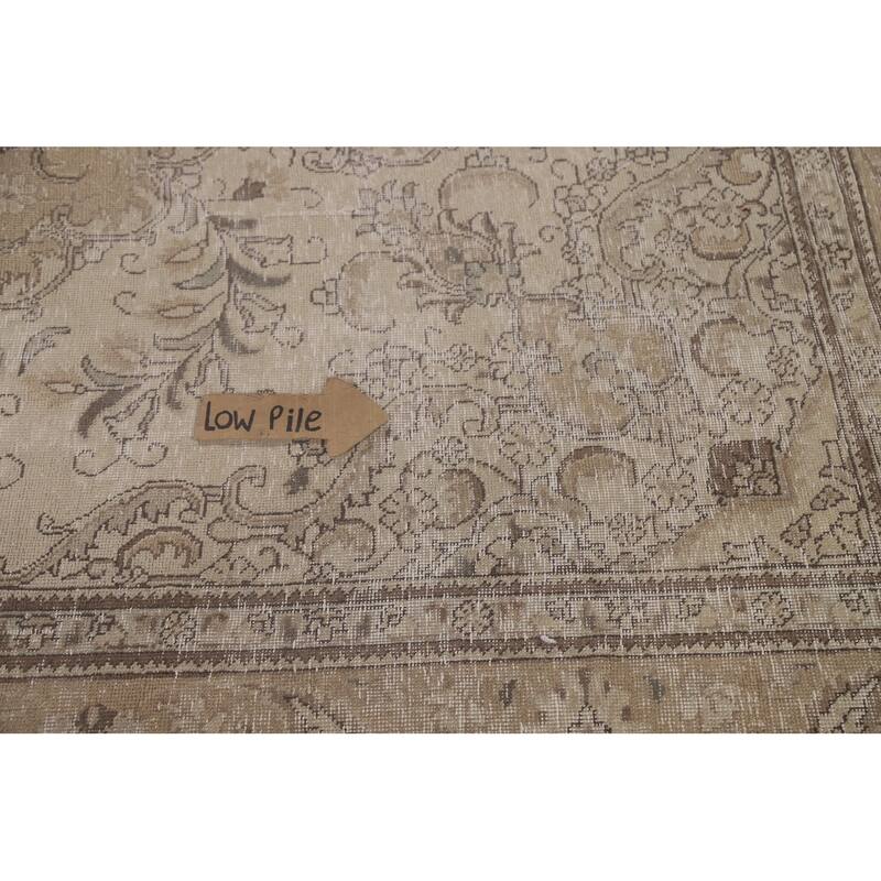 Beige Distressed Tabriz Persian Vintage Rug Handmade Wool Carpet - 6'6" x 9'3"