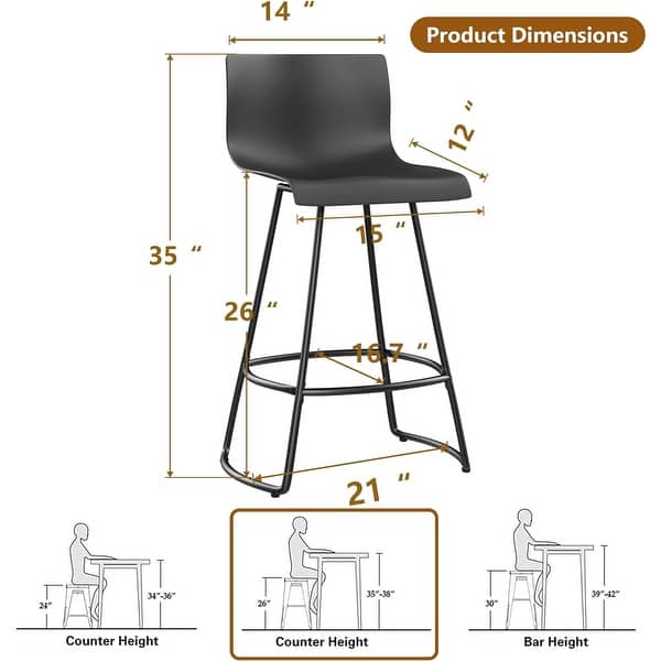 dimension image slide 4 of 6, Bar Stools Set of 4 Counter Height Bar Stools Modern Swivel Bar Stools Bar Chairs with Back Plastic
